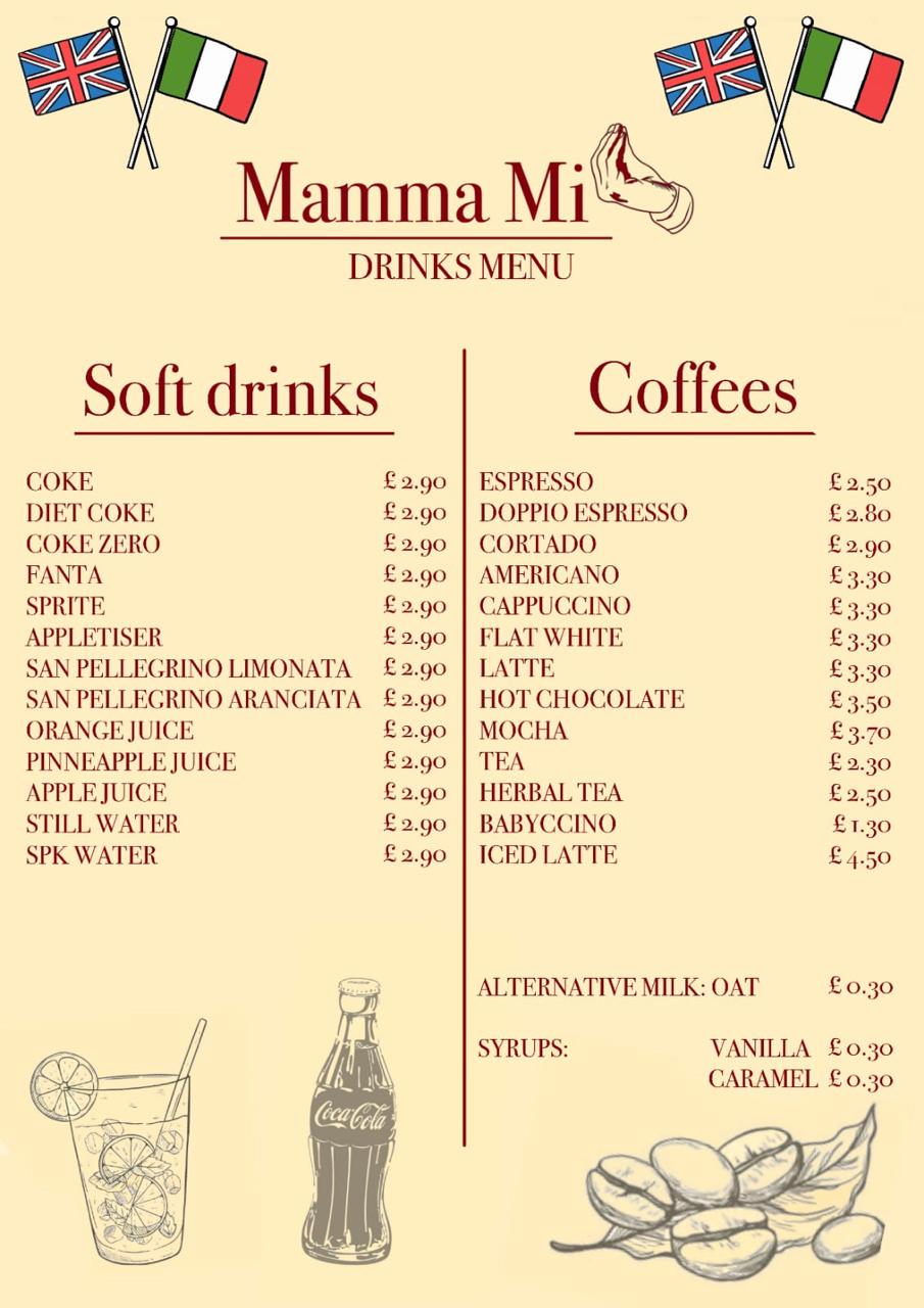  Mamma Mi Hove Menu - Soft Drinks and Coffees