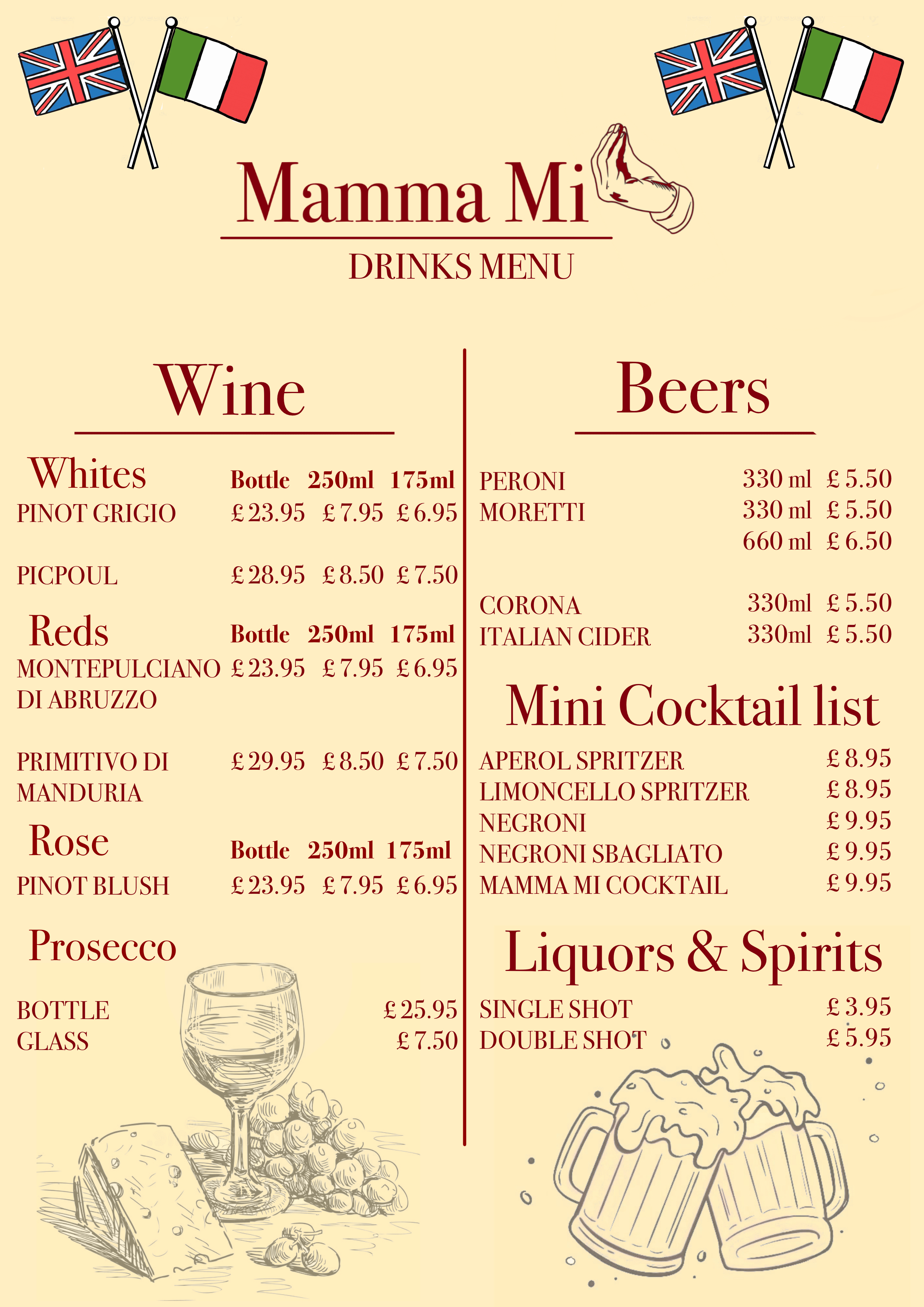  Mamma Mi Hove Menu - Wine & Beers