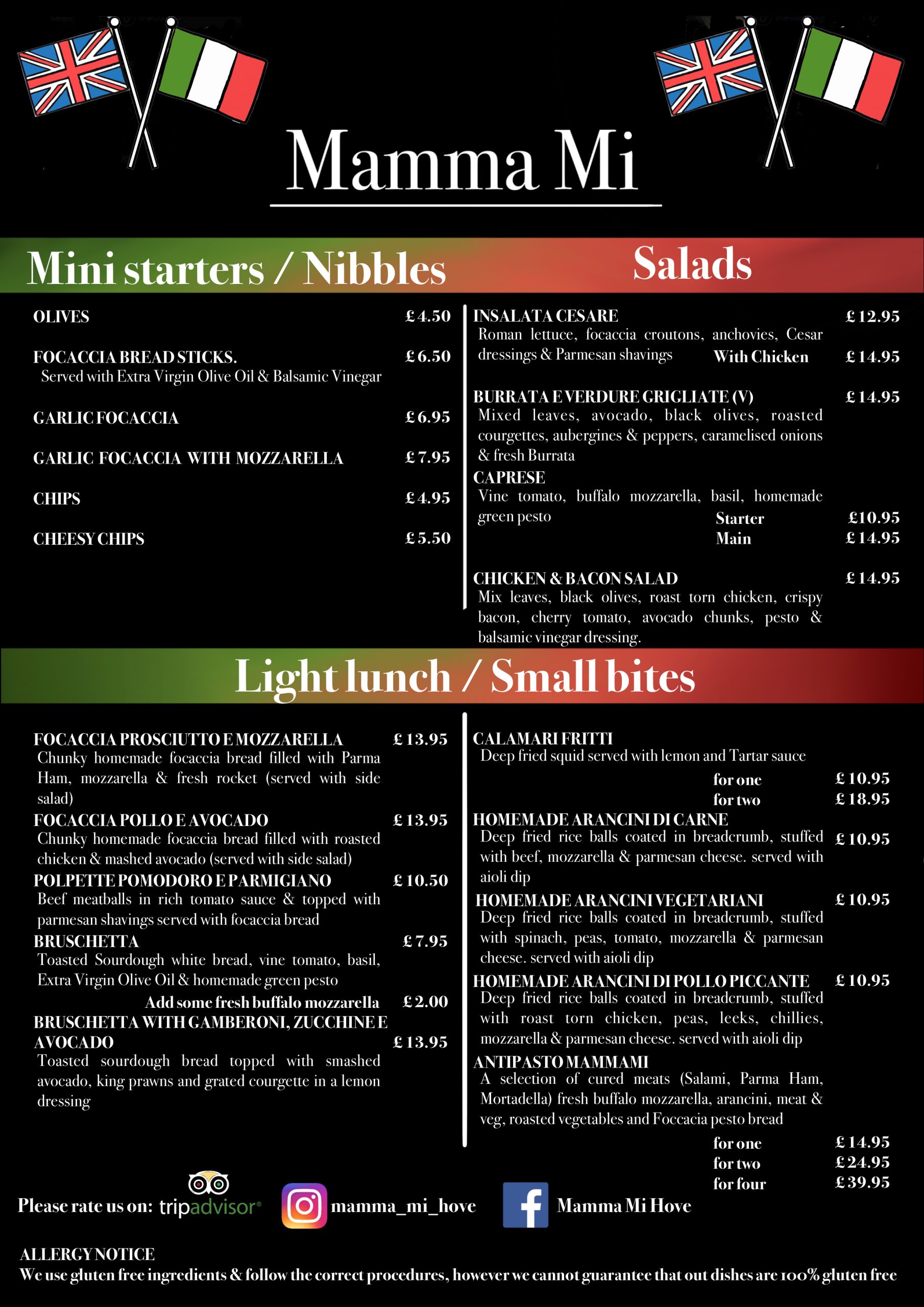 Mamma Mi Hove Menu - Pastas & Pizzas